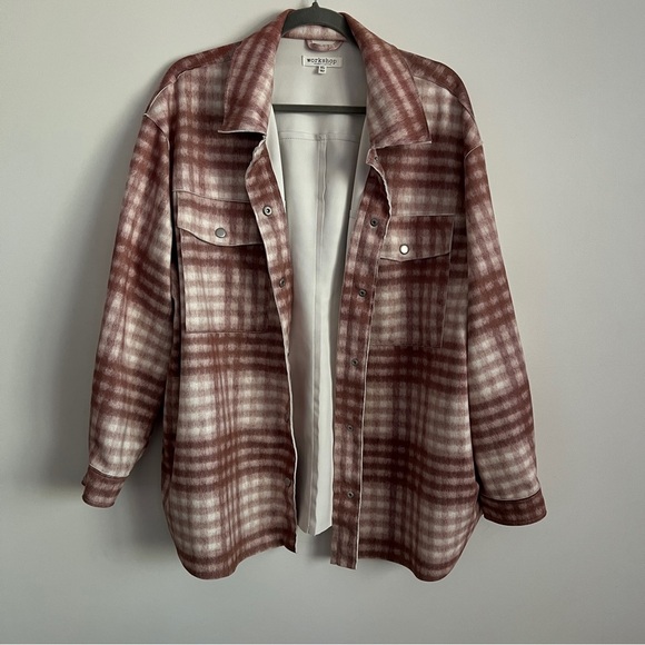 Workshop Republic Clothing Flannel Jacket-Pink Brown White-Women’s Size XL - Picture 1 of 8